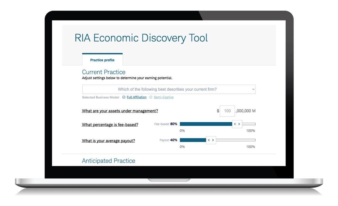 Image of a laptop computer opened to the RIA Economic Discovery Tool
